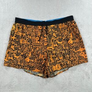 Janji AFO Running Shorts Mens XL Orange Black Graphic Print Zipper Pocket 5 Inch